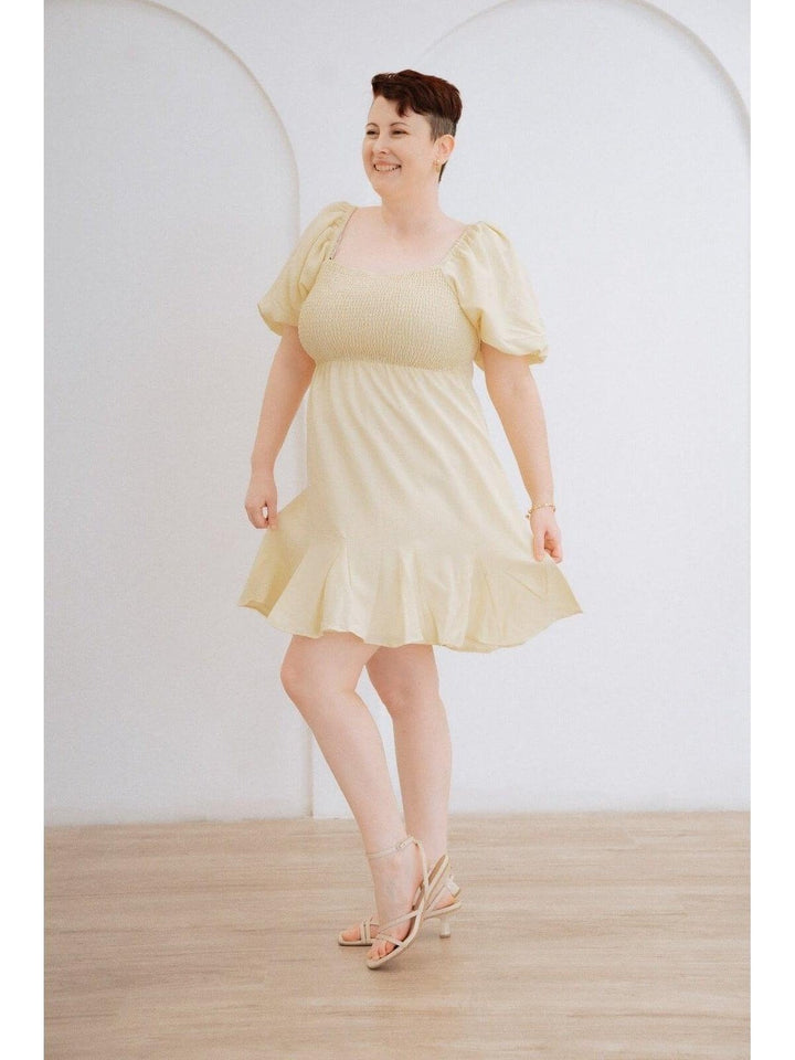 Lemon Smocked Dress with Balloon Sleeves - Curvy - Lolo Viv Boutique