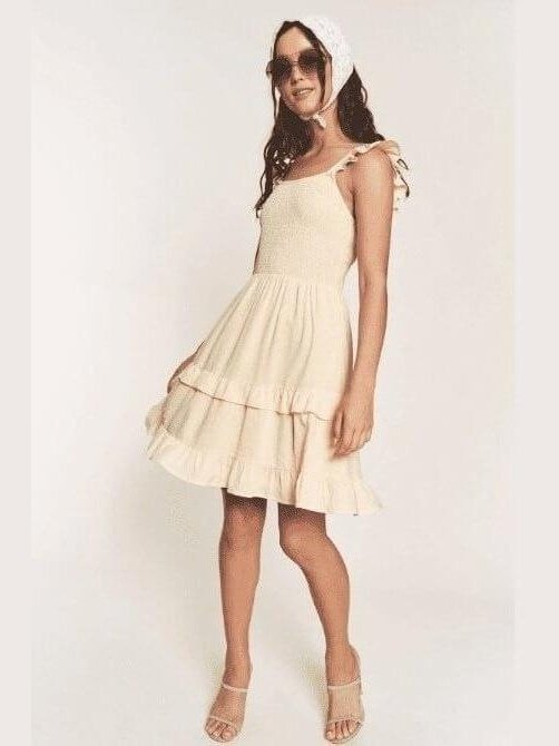 Lemon Tiered Sleeveless Dress with Flutter Straps - Lolo Viv Boutique