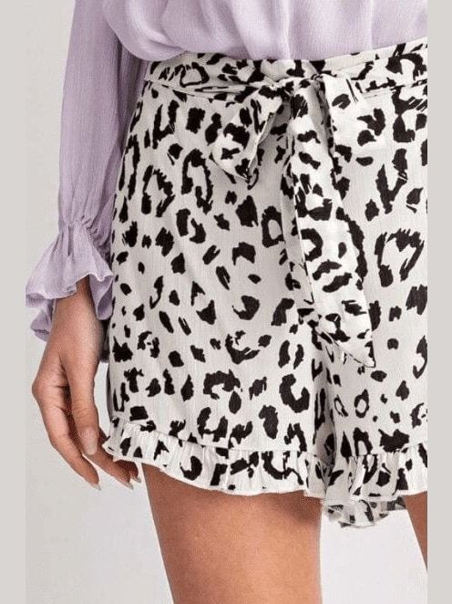 Leopard Ruffle Shorts with Tie Waist - Curvy - Lolo Viv Boutique