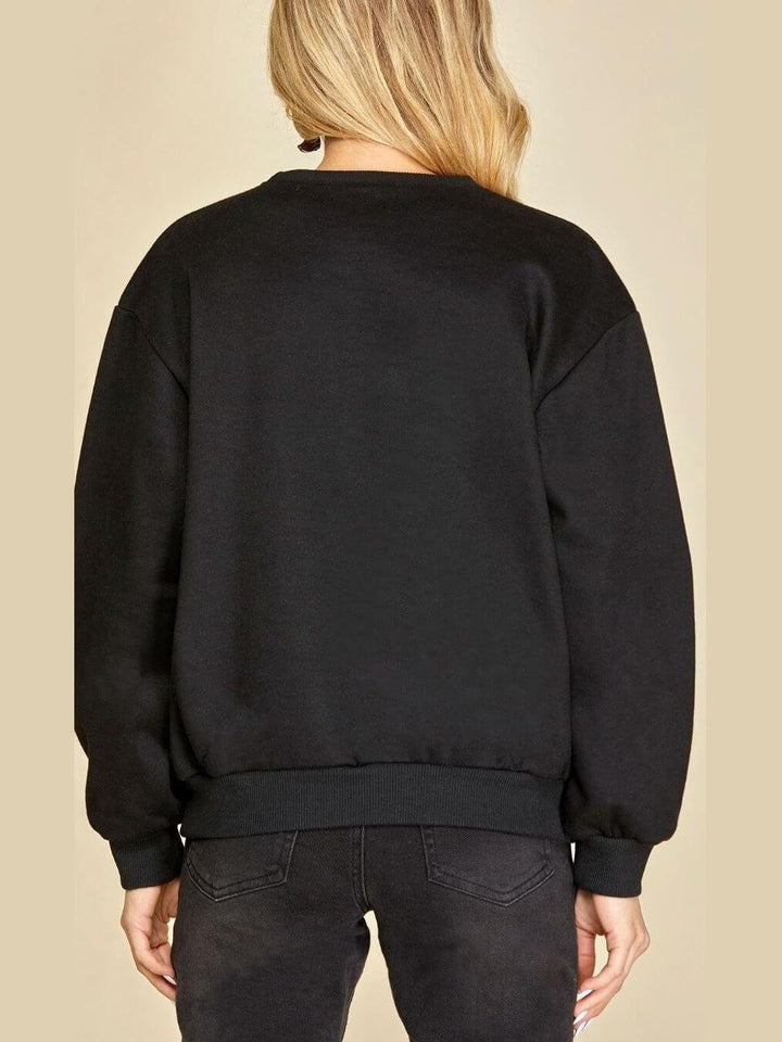 Long Sleeve Black Sequined Howdy Sweatshirt - Lolo Viv Boutique