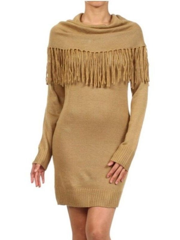 Long Sleeve Sweater Dress with Tassel Detail - Lolo Viv Boutique