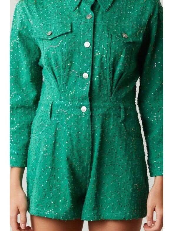 Long Sleeve Teal Sequined Romper - Lolo Viv Boutique