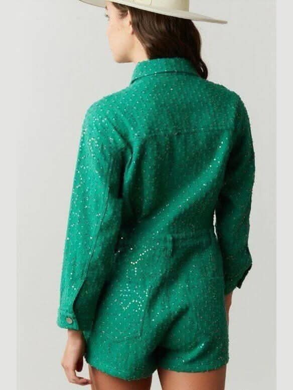 Long Sleeve Teal Sequined Romper - Lolo Viv Boutique