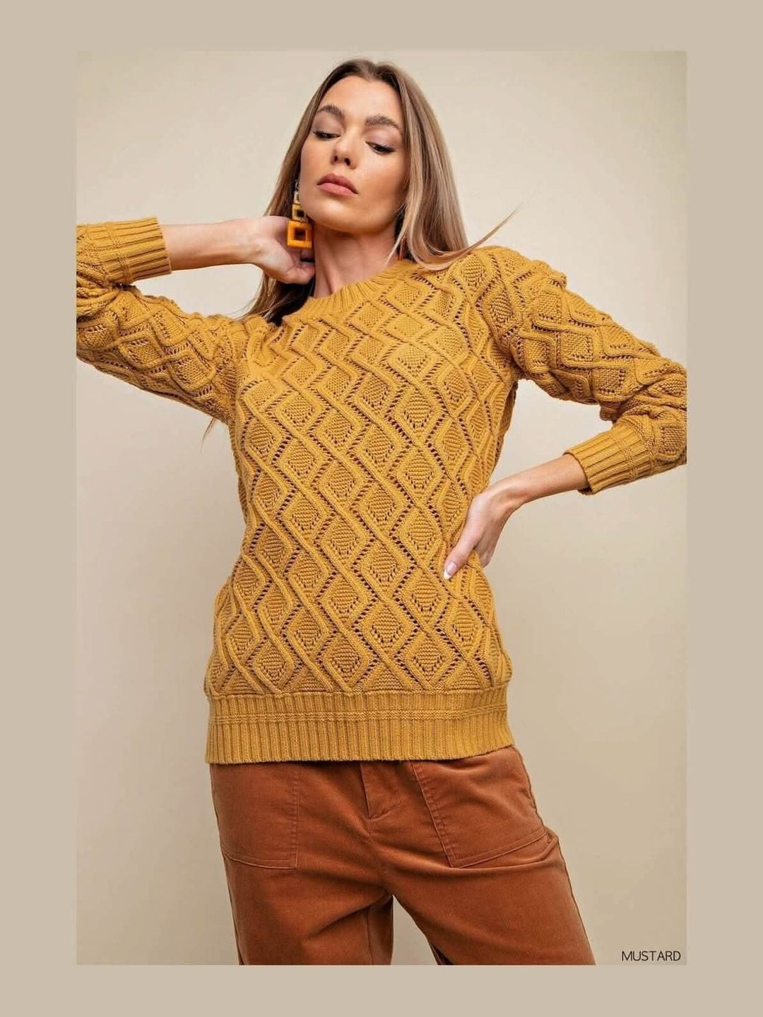 Mustard Cable Knit Sweater - Lolo Viv Boutique