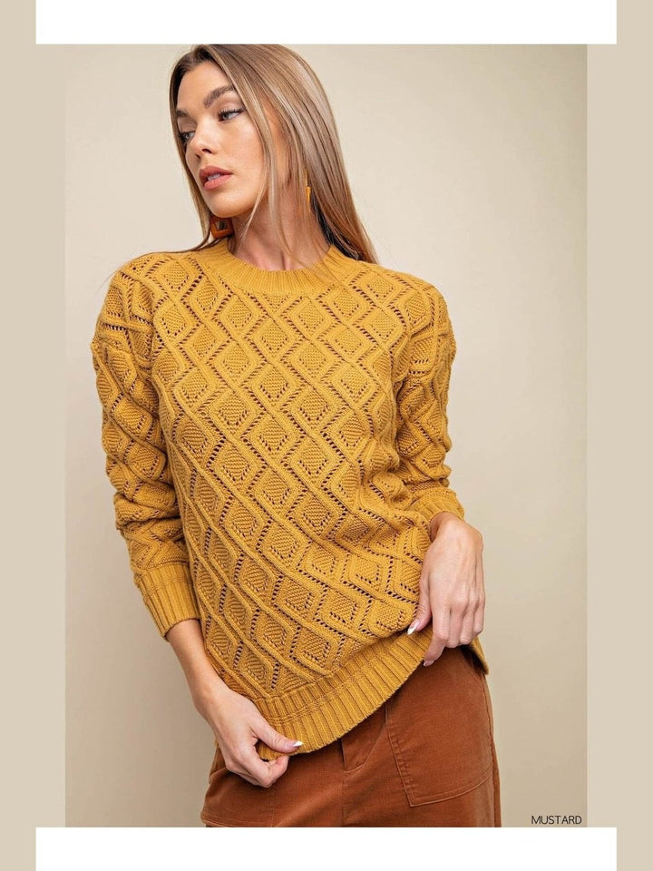 Mustard Cable Knit Sweater - Lolo Viv Boutique