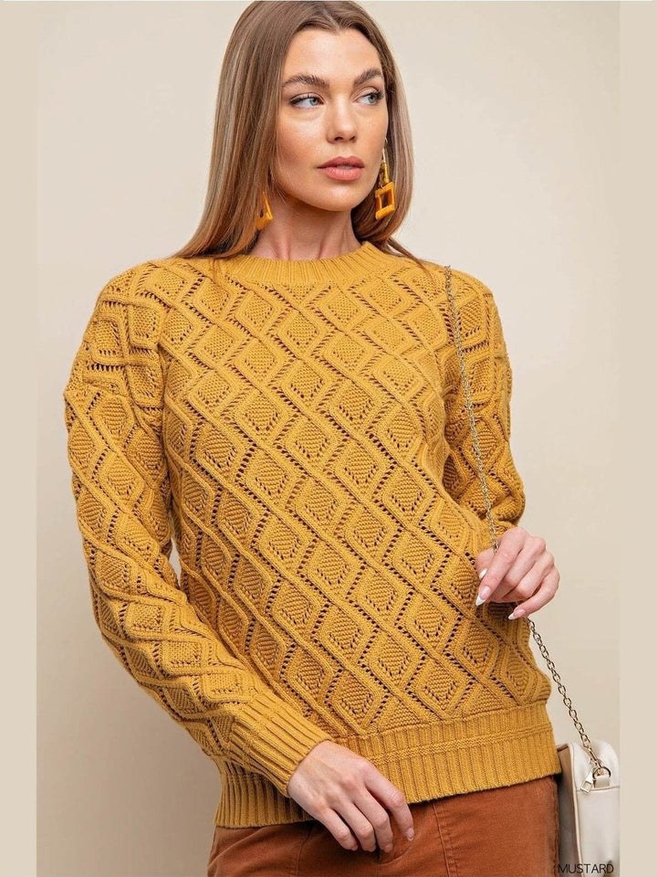 Mustard Cable Knit Sweater - Lolo Viv Boutique