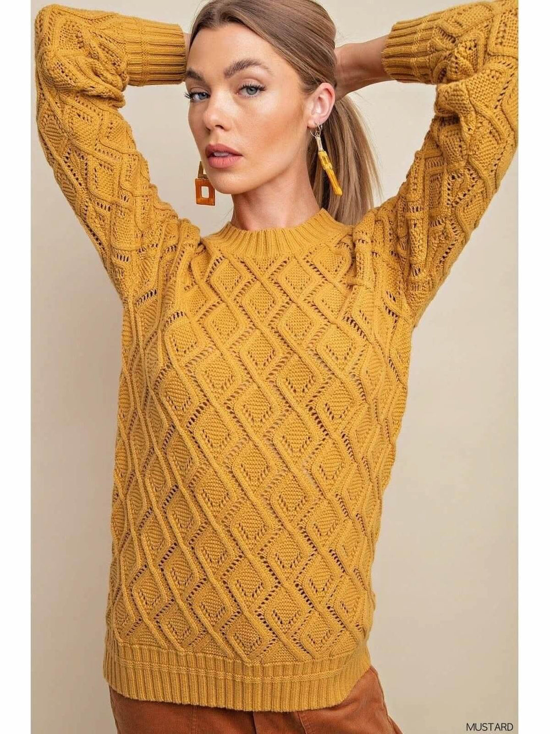 Mustard Cable Knit Sweater - Lolo Viv Boutique