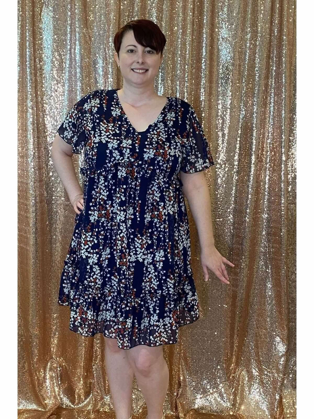 Navy Blooms Dress Reg & Curvy - Lolo Viv Boutique