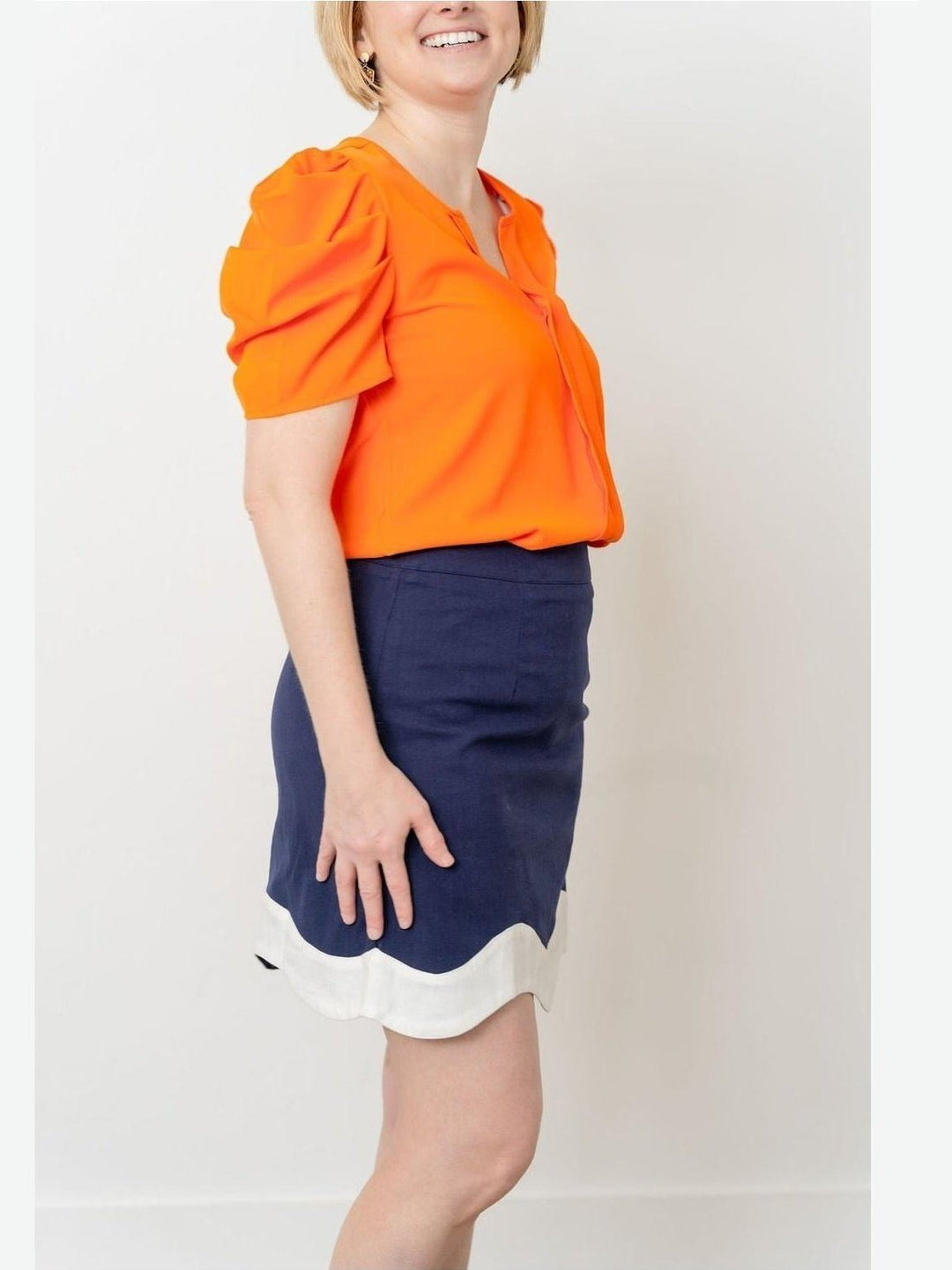 Navy Skirt with White Wave Detail at Bottom - Lolo Viv Boutique