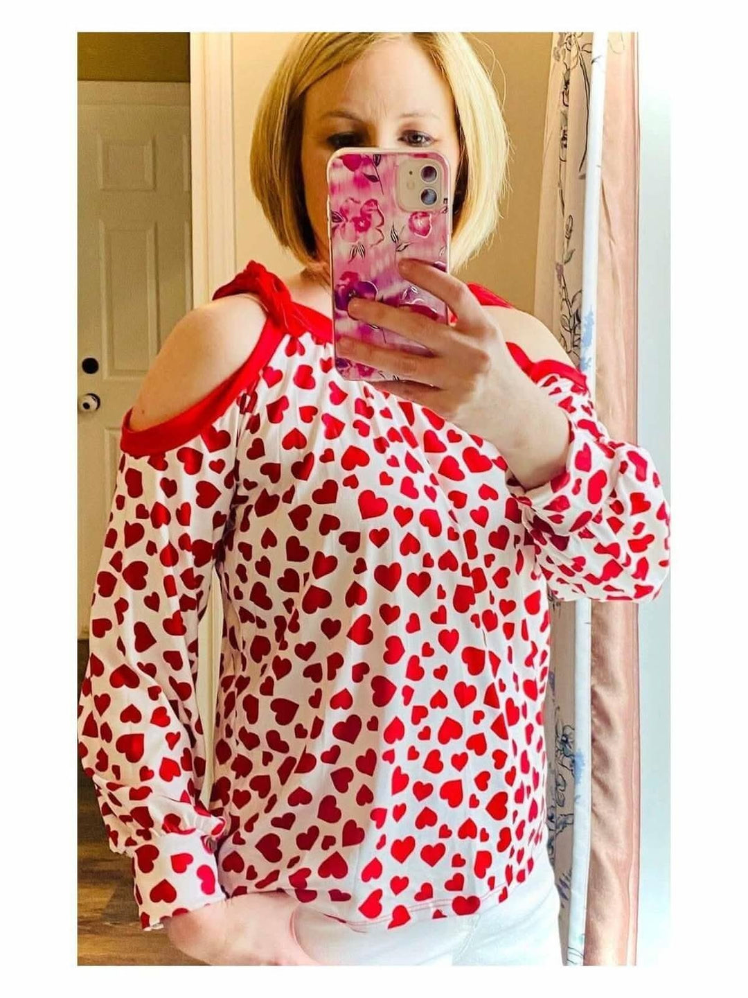 Open Shoulder Red Heart Valentine Shirt - Lolo Viv Boutique