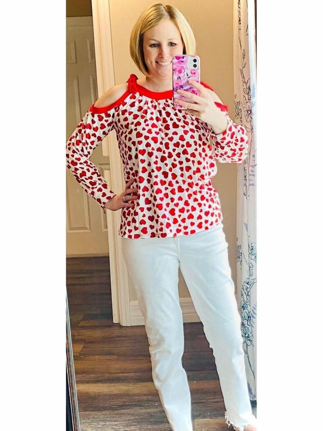 Open Shoulder Red Heart Valentine Shirt - Lolo Viv Boutique