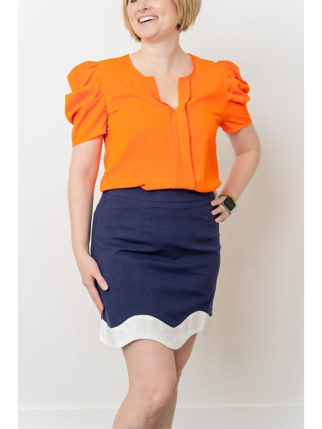 Orange Puff Short Sleeved Top - Lolo Viv Boutique