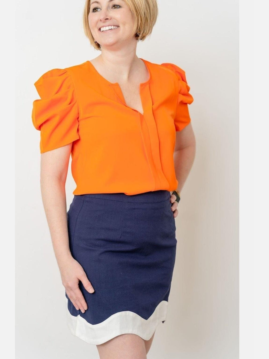 Orange Puff Short Sleeved Top - Lolo Viv Boutique