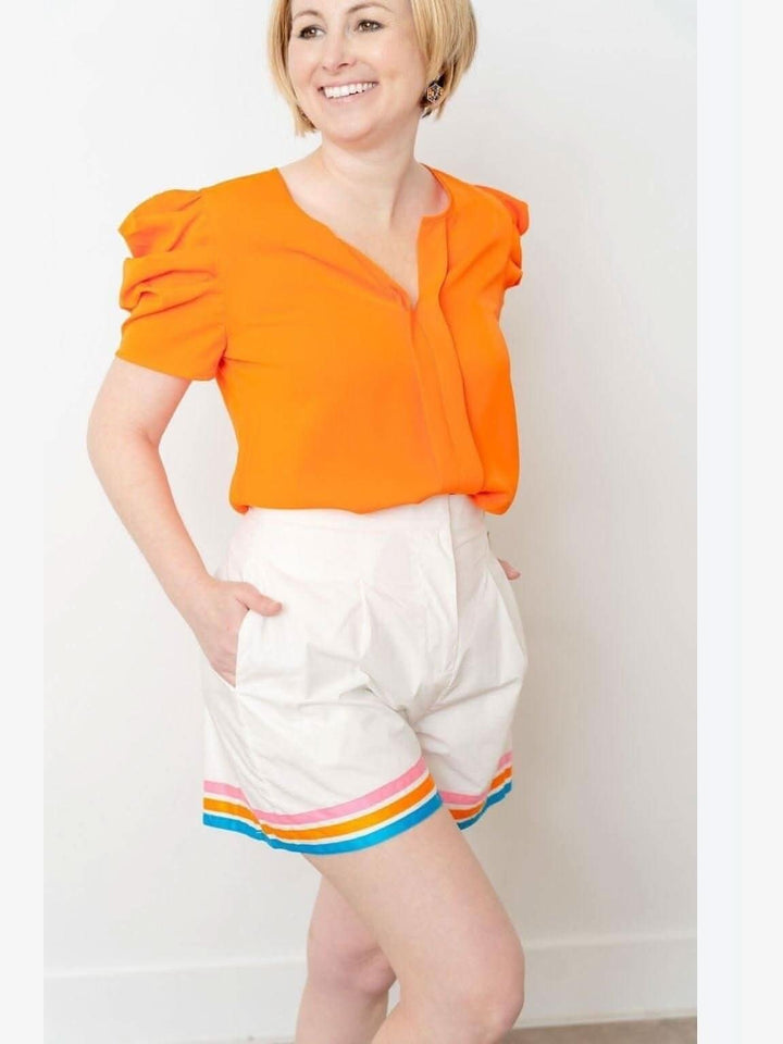 Orange Puff Short Sleeved Top - Lolo Viv Boutique