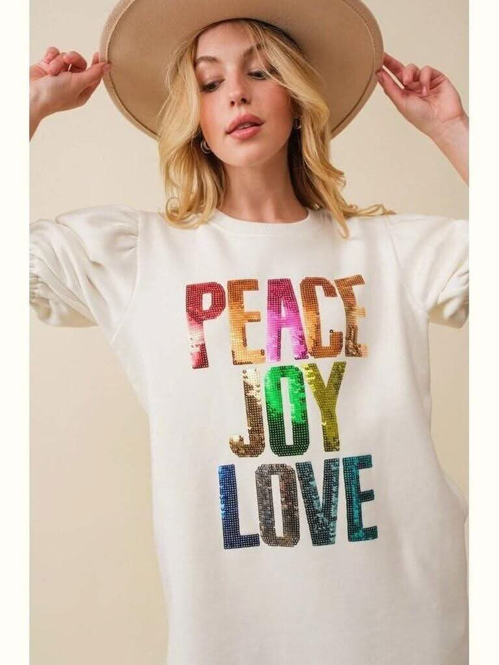 Peace Joy Love Sequin Wording Fleece Dress - Lolo Viv Boutique
