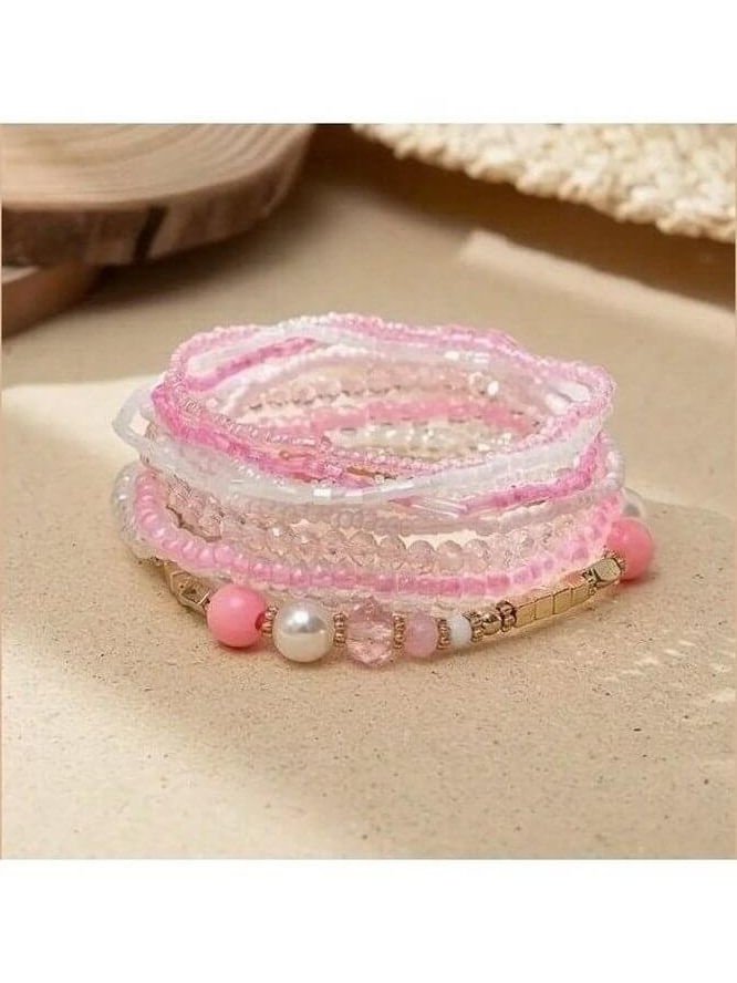 Pink 10 Piece Stackable Beaded Bracelet - Lolo Viv Boutique