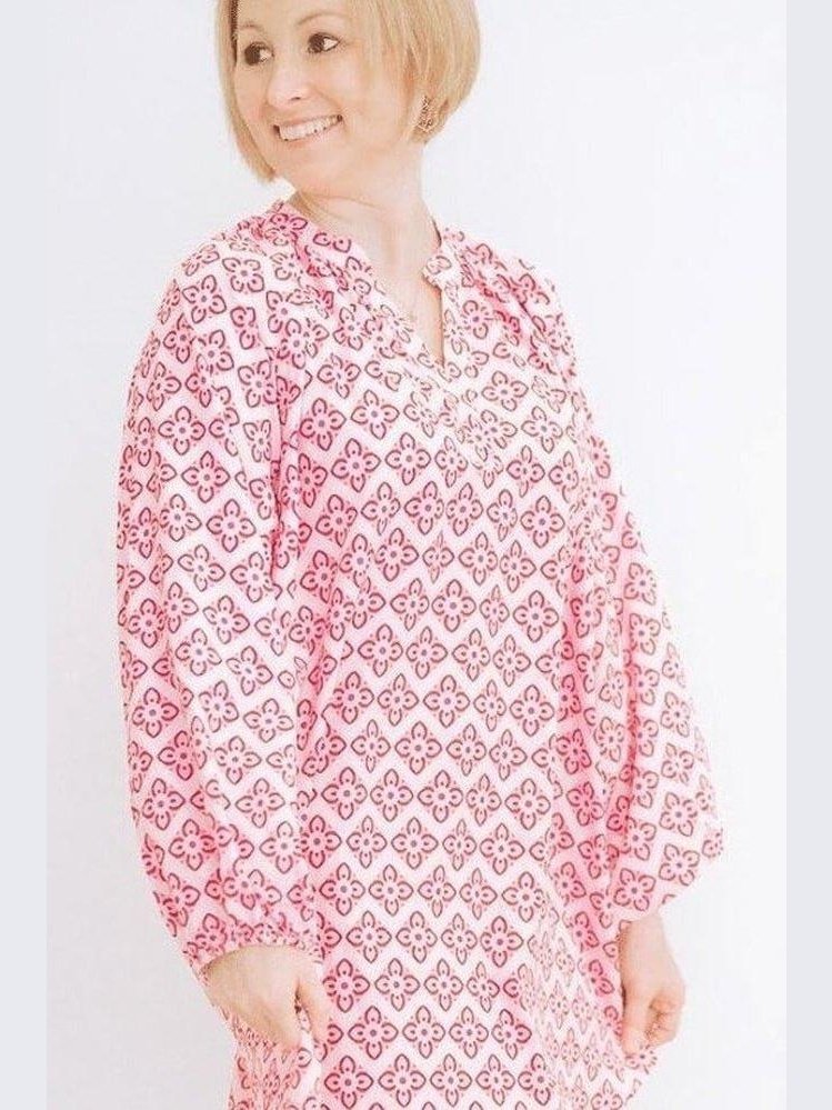 Pink Abstract Print Loose V-Neck Dress - Lolo Viv Boutique