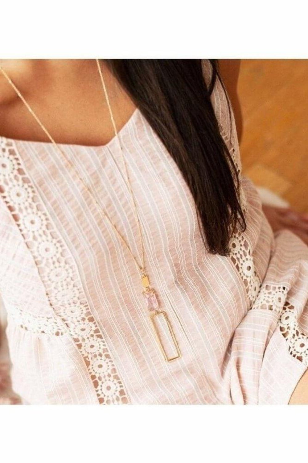Pink and Gold Long Chain Necklace - Lolo Viv Boutique
