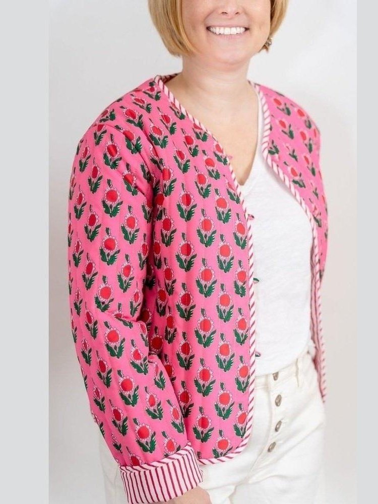 Pink and Red Quilted Floral Jacket - Lolo Viv Boutique