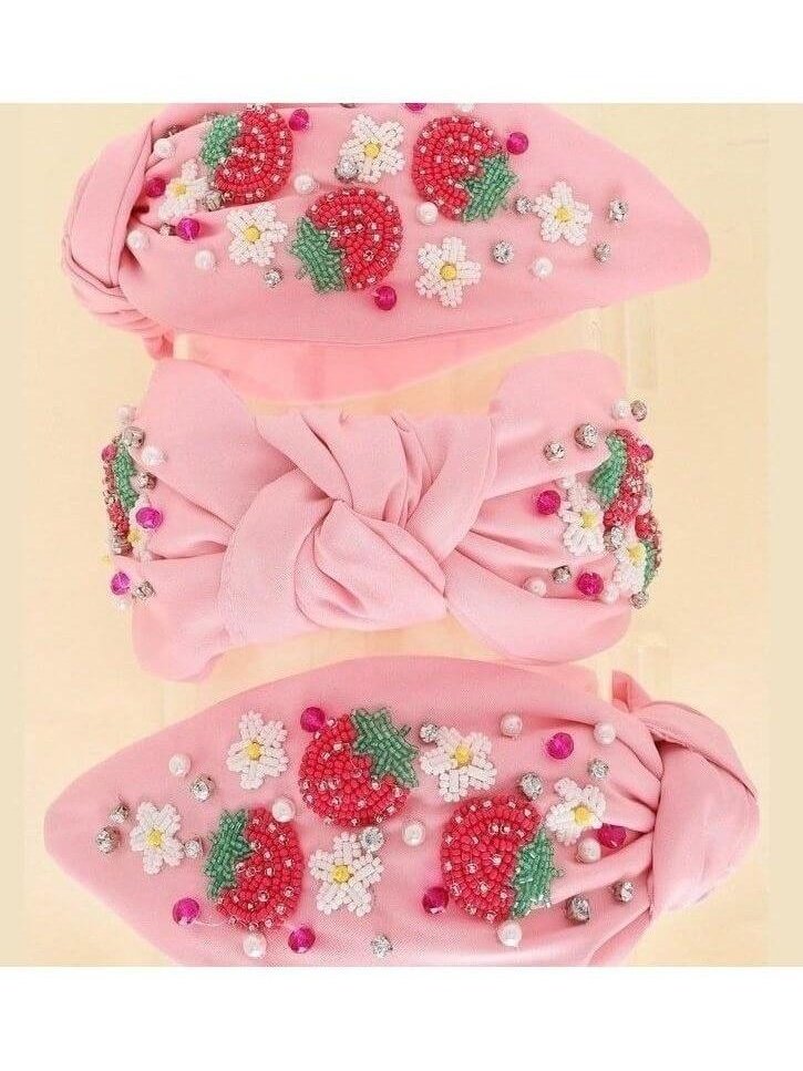 Pink and Red Strawberry Beaded Headband - Lolo Viv Boutique