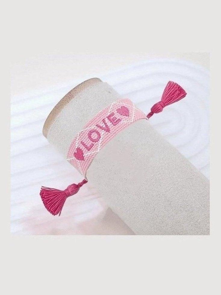 Pink and White Tassel Adjustable Love Bracelet