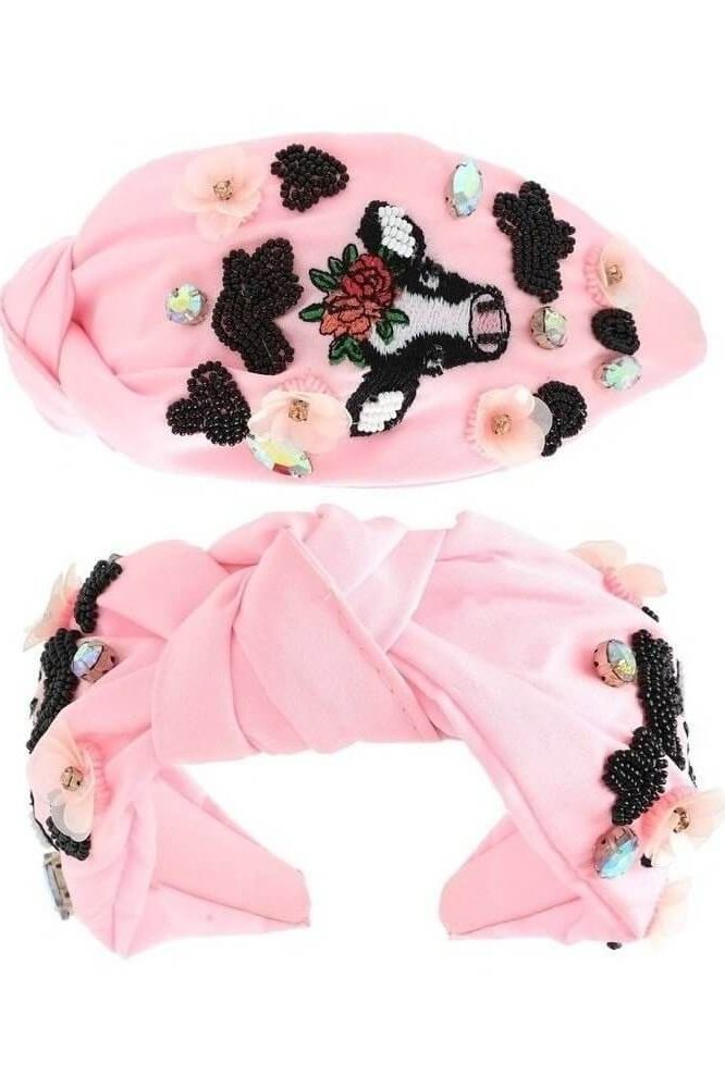 Pink Cow and Flower Beaded Headband
