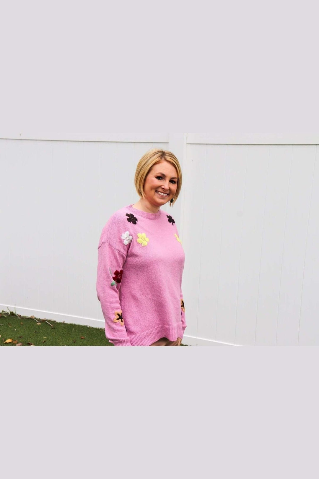 Pink Embroidered Floral Sweater - Lolo Viv Boutique