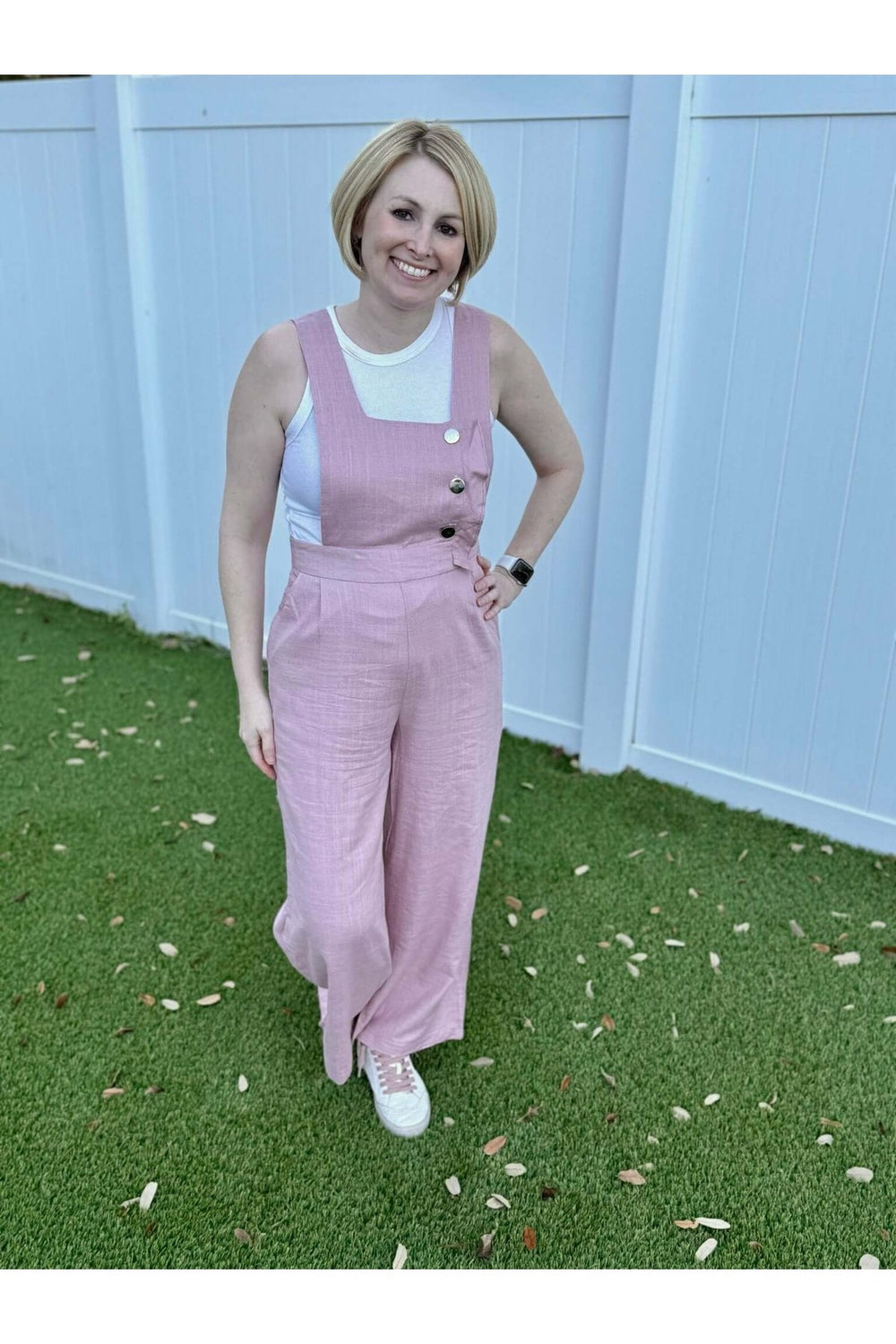 Pink Open Back Overall Jumpsuit with Front Ruffle Detail - Lolo Viv Boutique