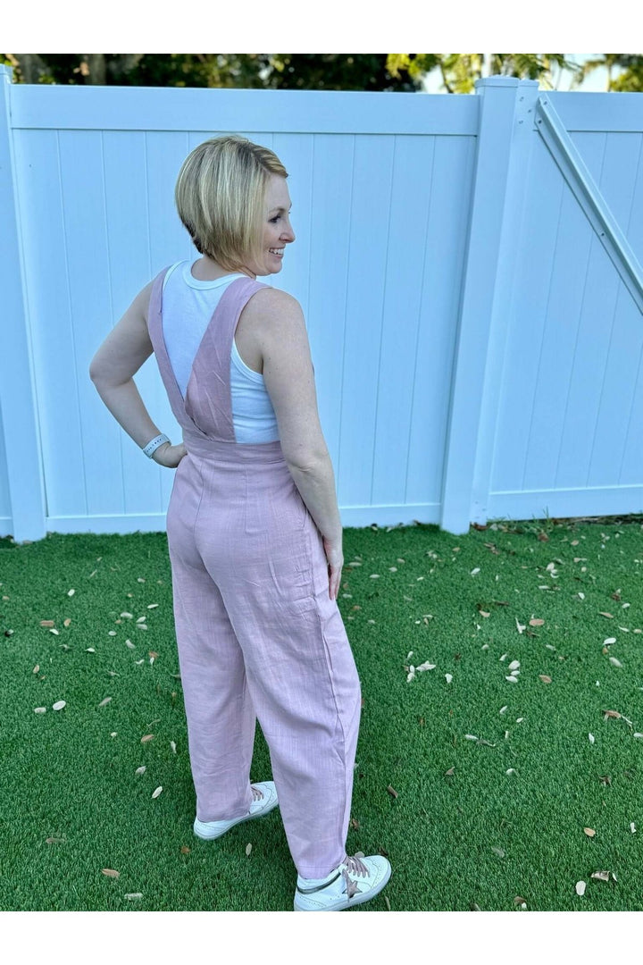 Pink Open Back Overall Jumpsuit with Front Ruffle Detail - Lolo Viv Boutique