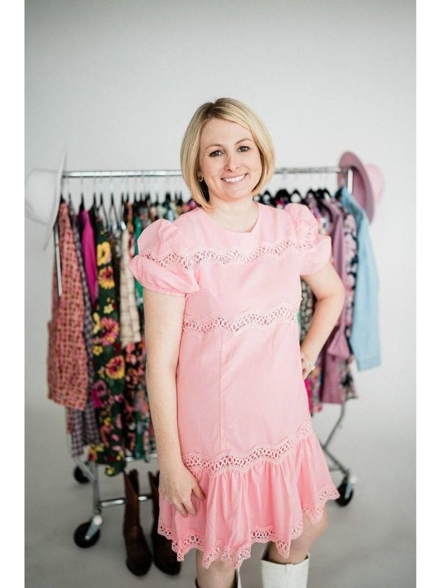 Pink Short Sleeve Lace Insert Valentine's Dress - Lolo Viv Boutique