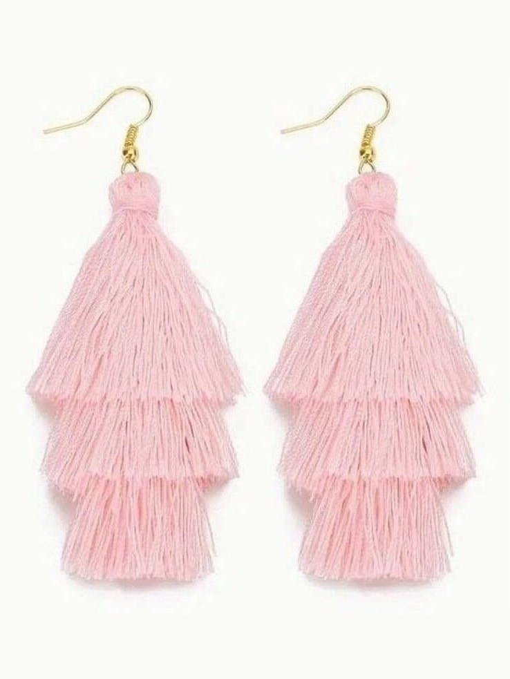 Pink Tiered Tassel Earrings - Lolo Viv Boutique