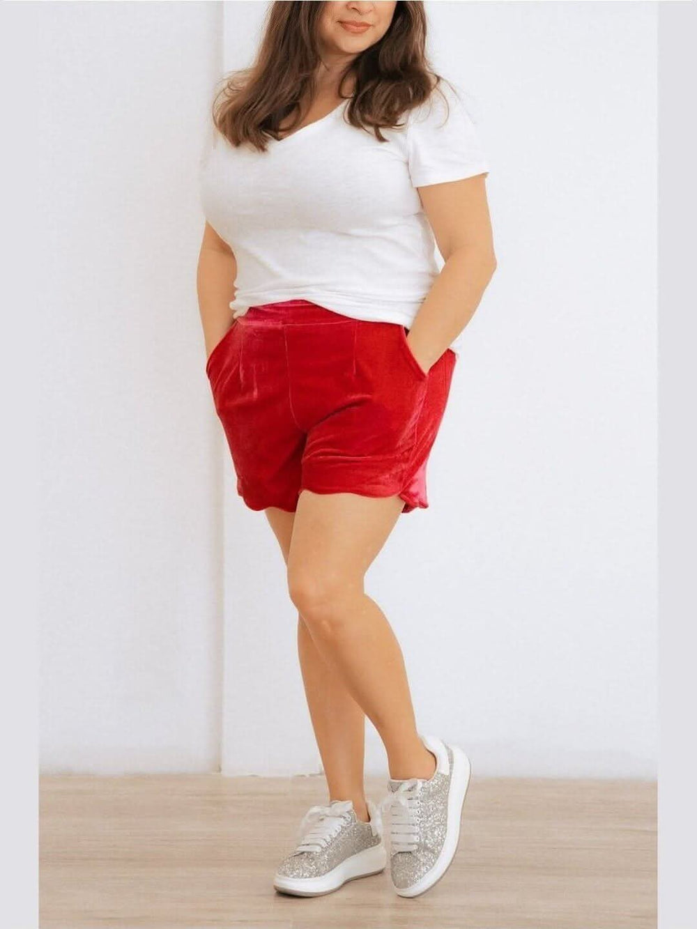 Pink Velvet Scalloped Shorts - Lolo Viv Boutique