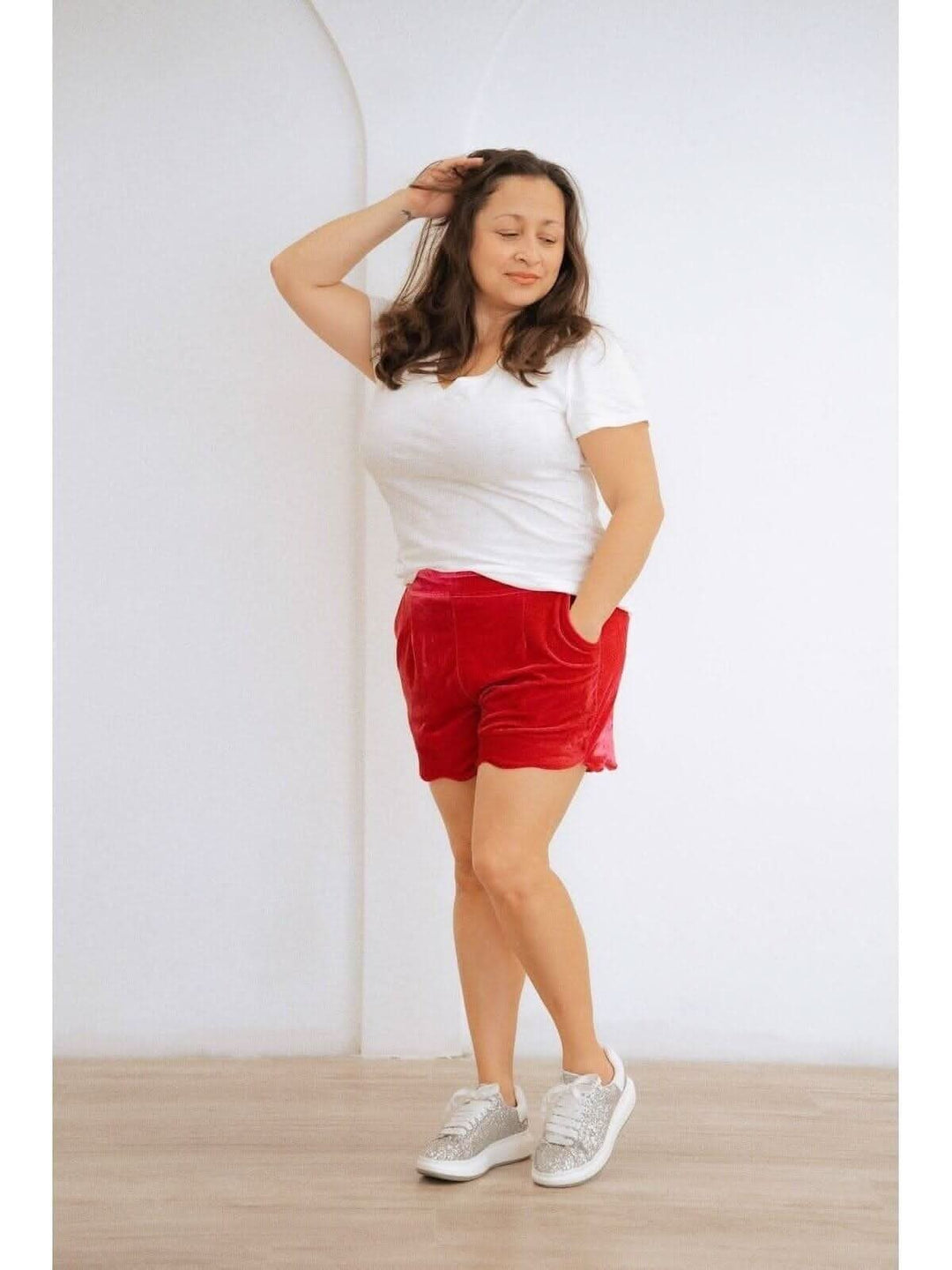 Pink Velvet Scalloped Shorts - Lolo Viv Boutique