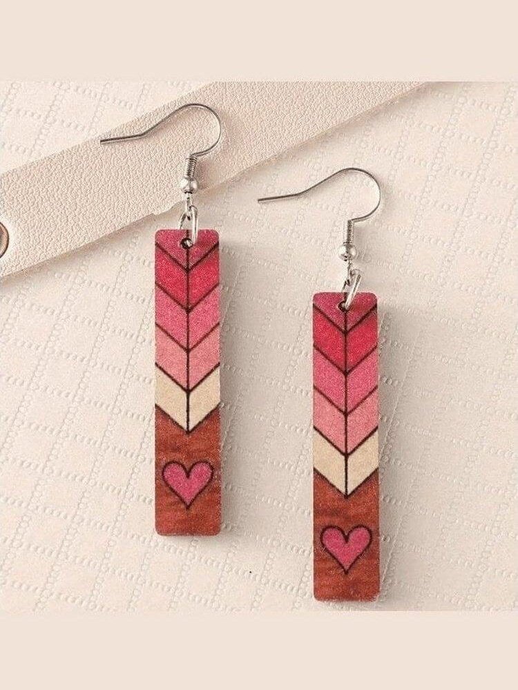 Rectangle Arrow Wooden Heart Earrings - Lolo Viv Boutique