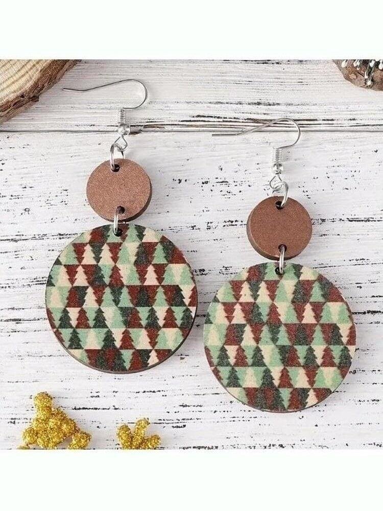 Retro Wooden Christmas Tree Earrings - Lolo Viv Boutique