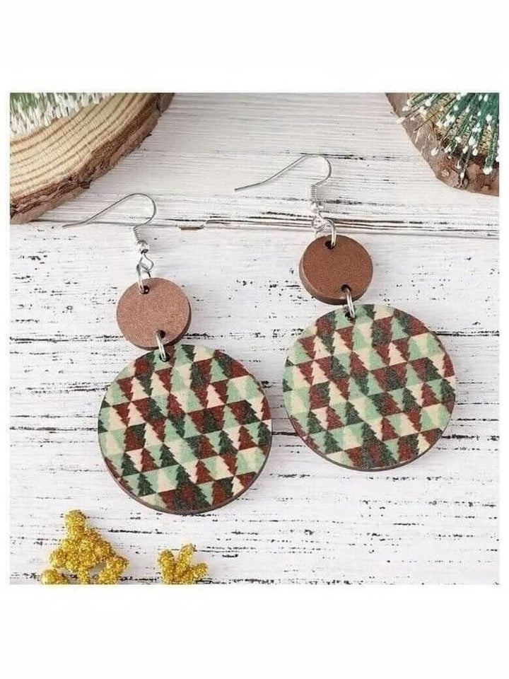 Retro Wooden Christmas Tree Earrings - Lolo Viv Boutique