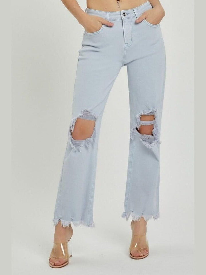 Risen - High Rise Distressed Straight Pants - Lolo Viv Boutique