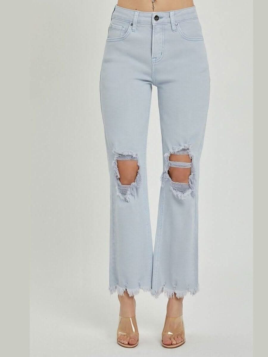 Risen - High Rise Distressed Straight Pants - Lolo Viv Boutique