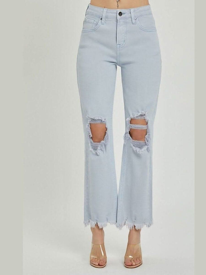 Risen - High Rise Distressed Straight Pants - Lolo Viv Boutique