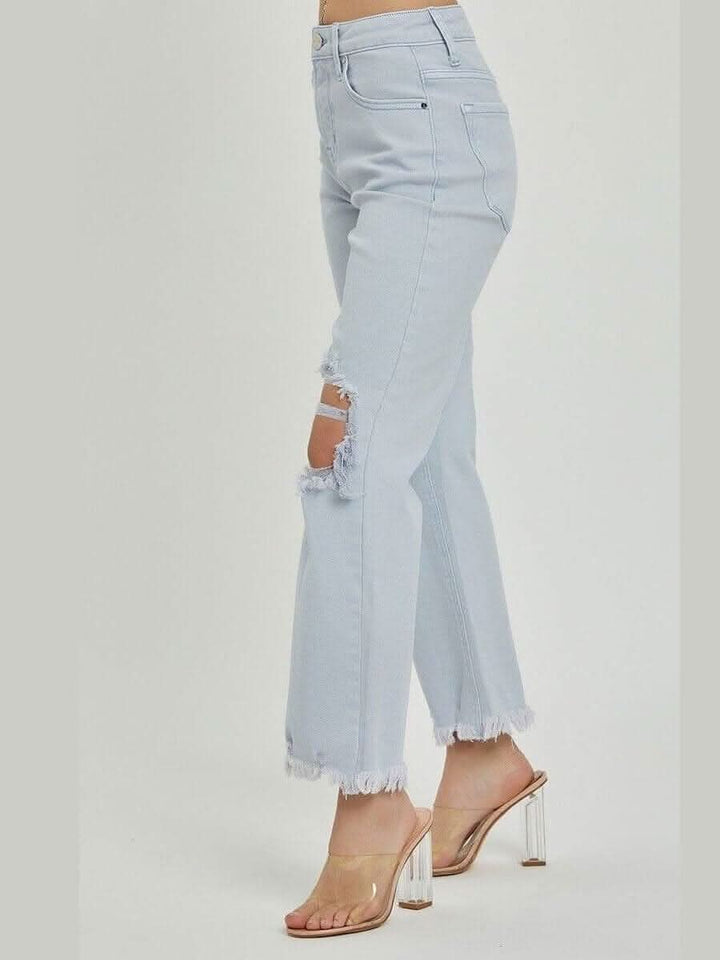 Risen - High Rise Distressed Straight Pants - Lolo Viv Boutique
