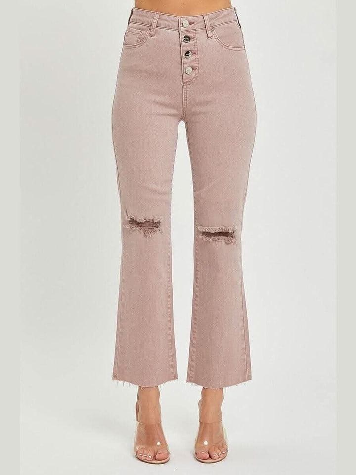 Risen - High Rise Tummy Control Ankle Straight Distressed Jeans - Lolo Viv Boutique