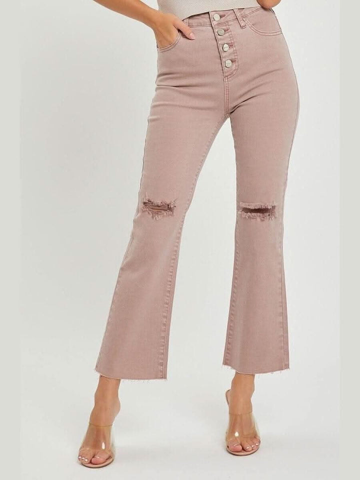 Risen - High Rise Tummy Control Ankle Straight Distressed Jeans - Lolo Viv Boutique