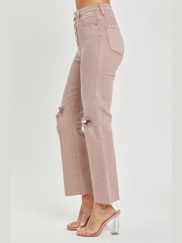 Risen - High Rise Tummy Control Ankle Straight Distressed Jeans - Lolo Viv Boutique