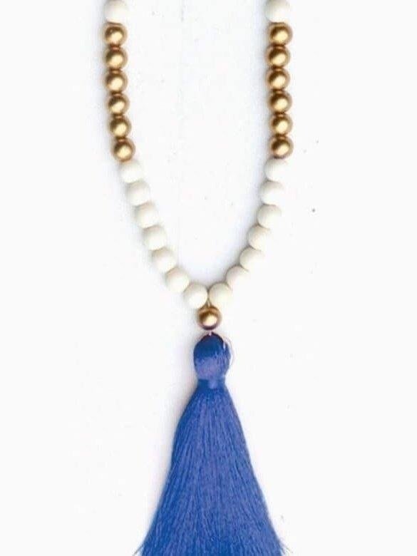 Royal Blue Tassel Necklace with Beads