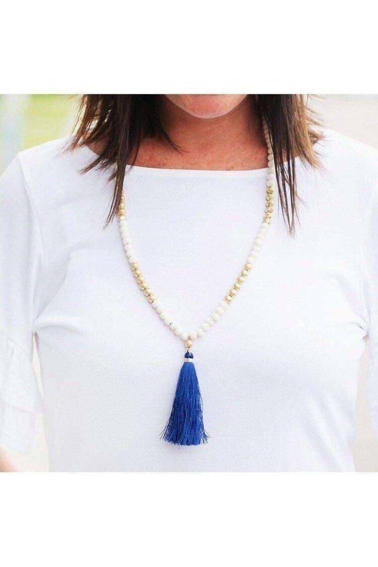 Royal Blue Tassel Necklace with Beads