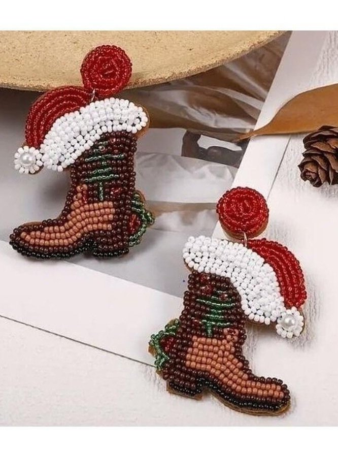 Santa Hat Beaded Boot Earrings - Lolo Viv Boutique