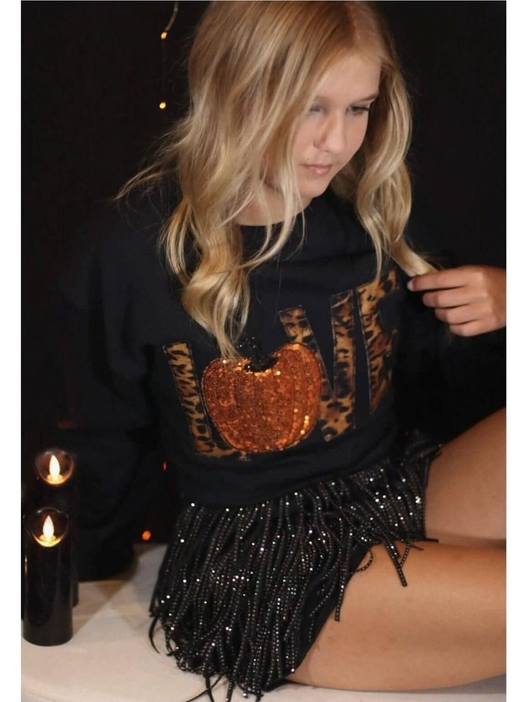 Sequined Pumpkin and Cheetah Print Sweatshirt - Lolo Viv Boutique