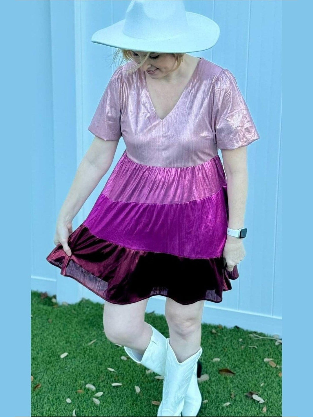 Shiny Knit Color Block Valentine's Dress