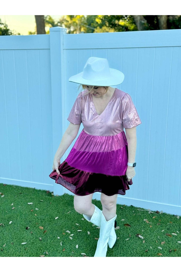 Shiny Knit Color Block Valentine's Dress - Lolo Viv Boutique