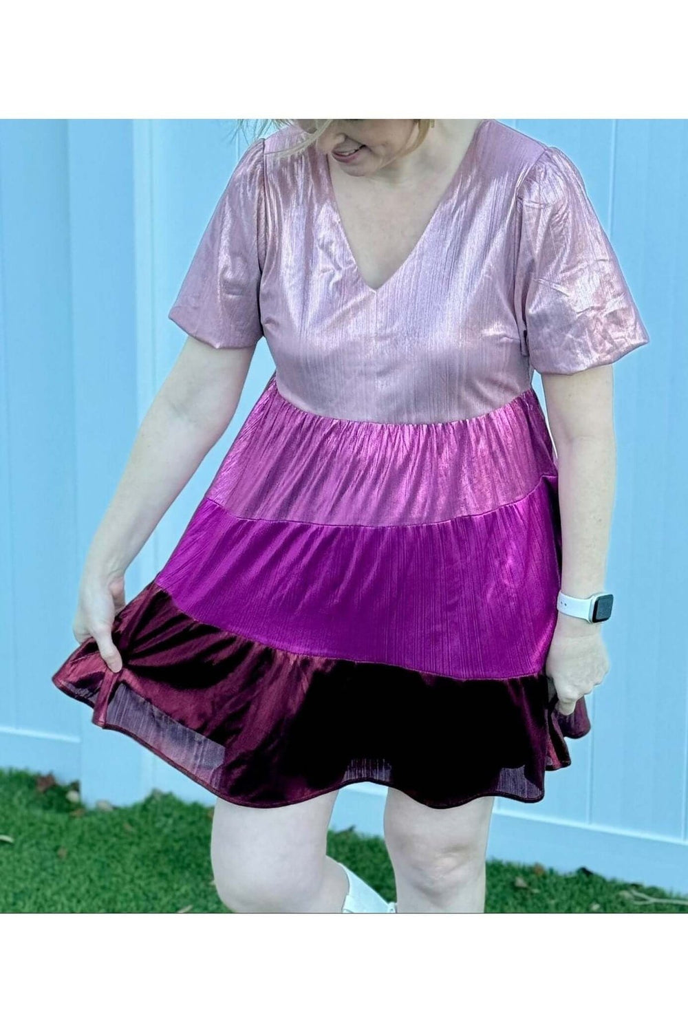 Shiny Knit Color Block Valentine's Dress - Lolo Viv Boutique